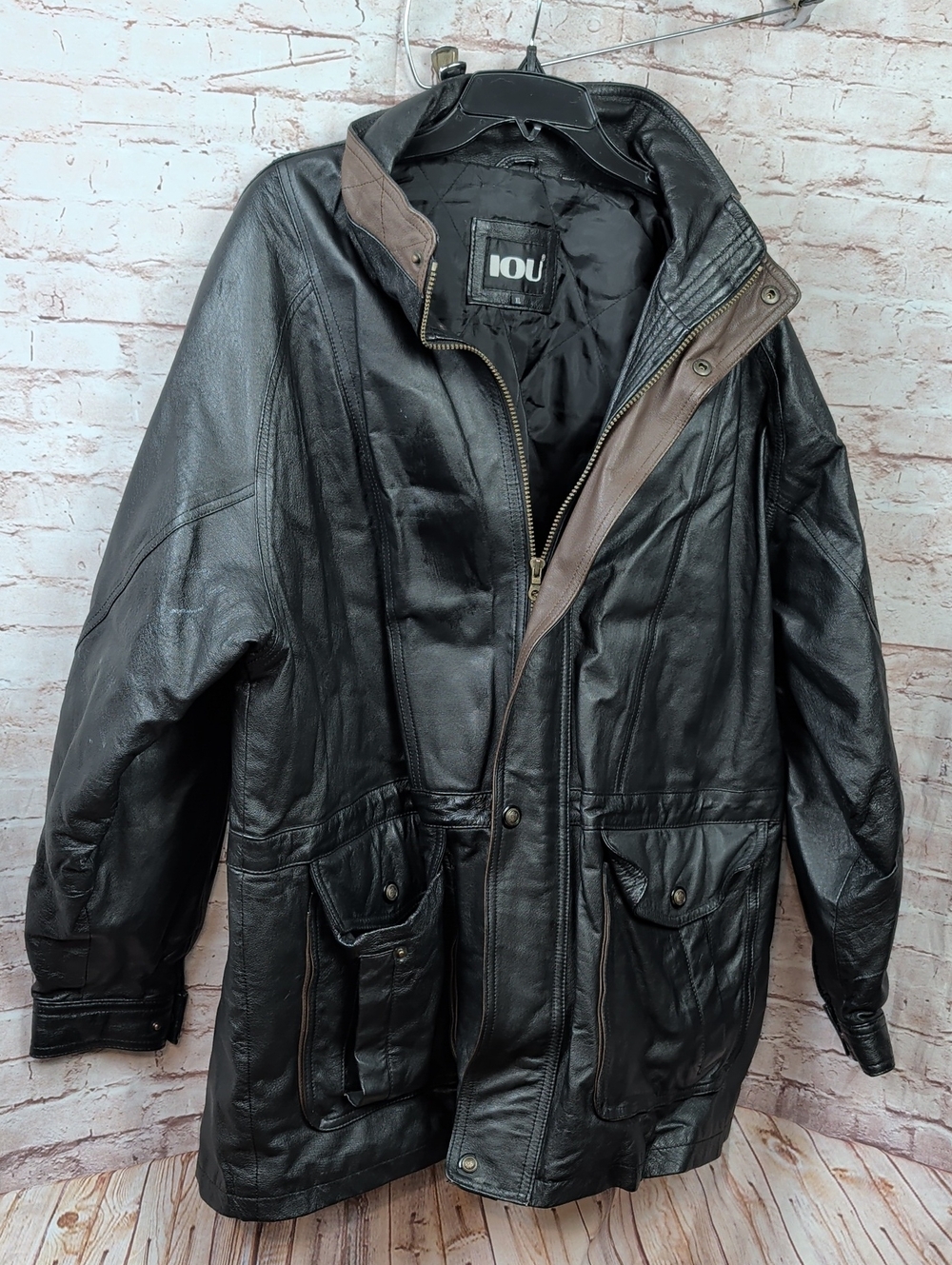 Vintage IOU Leather Collection Black Jacket Mens  90s Zipper Buttoned XL